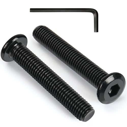 VGBUY M6-1 x 60 mm 23pcs Flat Head Hex Socket Cap Screws Metric M6 Bolts, 304 Stainless Steel 18-8, Black Zinc Plated, Full Thread, with Hex Spanner - size: M6 x 60mm(23pcs)
