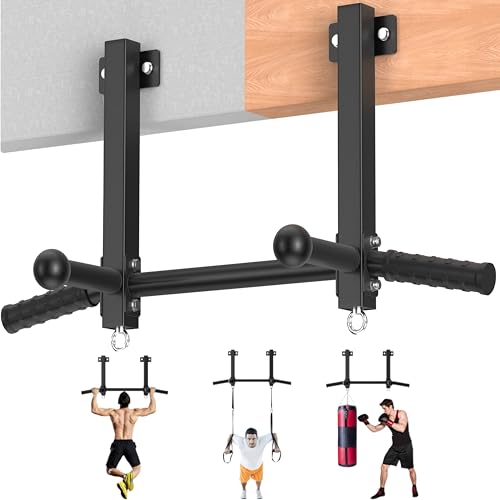 Joist Mounted Pull Up Bar, 650LB Load, Fit 16" Ceiling Beam Spacing | Multi-Grip with Finger Balls, 2 Suspension Rings, Fit Solid Concrete and Wood Mount, Home Gym, Garage & Basement