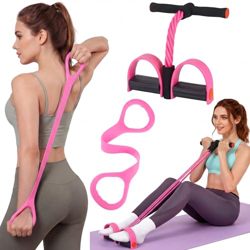 2 Pcs Fitness Resistance Bands 6 Tube Pedal Resistance Bands with Handles 8 Shaped Training Elastic Ropes Multifunction Tension Ropes for Waist Arm Shoulder Leg Back Home Workout - color: Pink