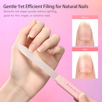 Makartt Glass Nail File for Natural Nails: Reusable Nail Care Tool, 3pcs | Fast Shaping & Gentle Smoothing, Double-Sided Sandblasted Surface, Washable, Portable Lightweight Manicure Gift with Case - color: 3pcs Pink Green Blue glass nail file