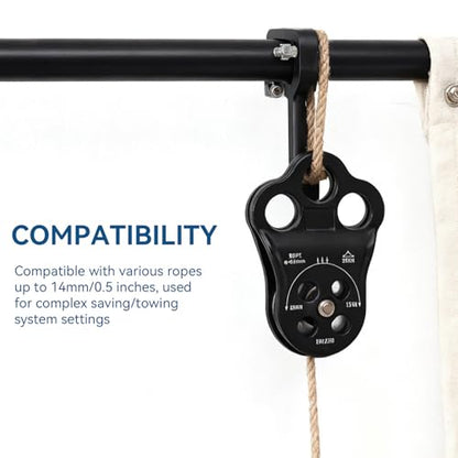 Climbing Pulley Climbing, 30KN Three Hole Side Plate Pulley Rope Climbing Pulleys for Rope, Rock Climbing, Rappelling, Zipline Sports, Compatible with up to 0.5in Ropes