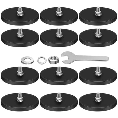 DIYMAG Rubber Coated Magnets, 12p Mounting Neodymium 1/4in 30lbs for Camera | Anti-Scratch Surface, Powerful 30lbs Magnetic Suction 1.69in Large Base, with Threaded Studs, for Camera, Light Bar Mounting - size: 1/4in-30LB-1.69in