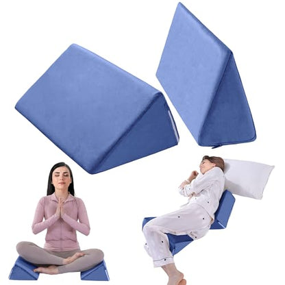 BALAPET 2 Pcs Small Wedge Pillow for Sleeping，Premium Foam Bed Pillow for Side Sleeping,Triangle Wedge Pillow for Leg Elevation,Yoga,Reduce Back Pain(Blue - color: Blue