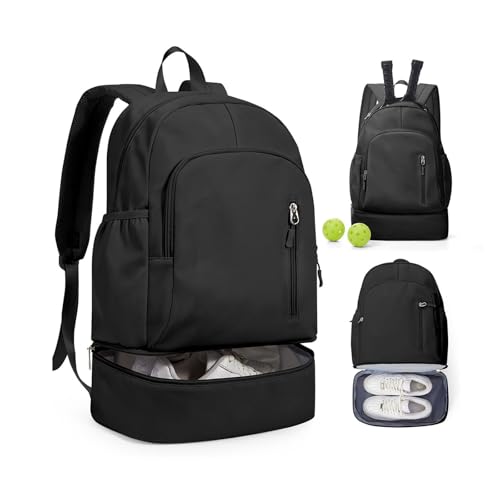 BJLFS Small Black Gym Backpack for Women Men, Waterproof Gym Track Bag with Expandable Shoe Compartment, Lightweight Mini Casual Daypack Sports Back Pack for Travel Hiking Dance Yoga Fitness Track - color: Black
