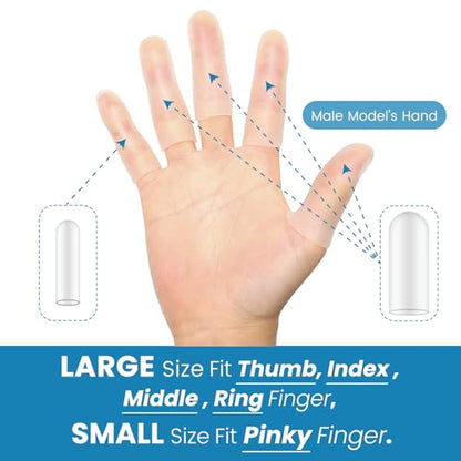 20Pcs Gel Finger Cots, Large Silicone Finger Protectors Sleeves, Fingertip Cover Caps to Heal Cracked, Eczema, Peeling, Hangnails, Corn, Calluses - size: Large and Small