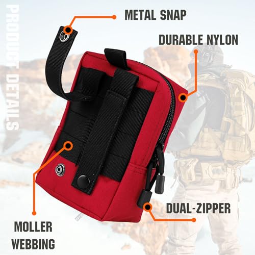 2 Pack Tactical Molle EDC Pouch Multi-Purpose Compact Pack Water-Resistant Utility Pouch with Flag Patch - color: Red
