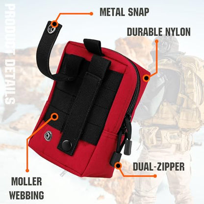 2 Pack Tactical Molle EDC Pouch Multi-Purpose Compact Pack Water-Resistant Utility Pouch with Flag Patch - color: Red