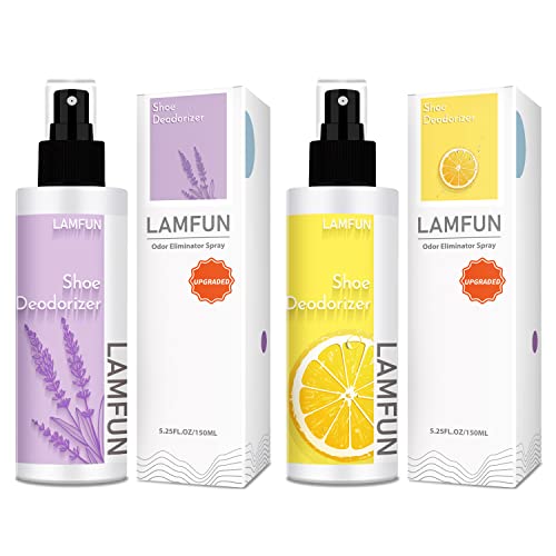 Shoe Odor Eliminator, LamFun Foot Shoe Deodorizer Spray, Natural Deodorant for Shoes, Feet, Sneakers, Work Boots, Air Freshener Spray, Lavender and Lemon