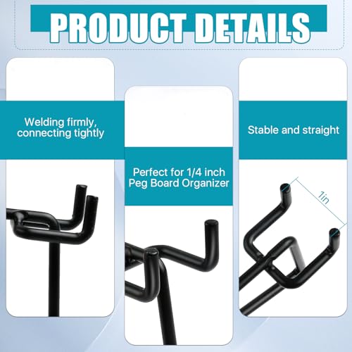 16 Pcs Pegboard Shelf Hooks, 6" Metal Peg Board Brackets Hooks Fits 1/4 Black Pegboard Organizer Accessories for Workbench, Garage, Craft Room, Retail Shop