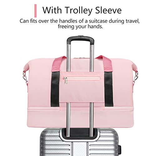 Sports Gym Bag for Women, Travel Duffle Bag with Shoe Compartment & Wet Pocket, Fitness Yoga Bag - color: Z-Pink