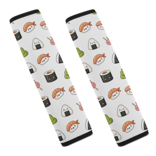Soft Padded Car Seat Straps Shoulder Pads for Elderly Support, All Vehicles, 1 Pair Japanese Kawaii Food Sushi Shoulder Protector Anti-Slip Pad - color: Pattern 123