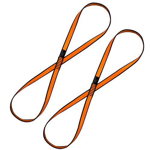 KIKIGOAL 18MM Nylon Climbing Sling Runner 23KN CE2008/EN566 Rock Climbing Webbing Straps for Outdoor Climbing, Rappelling, Swing, Yoga Hammock etc - size: 120 cm (48 inches), style: 2PCS ORANGE