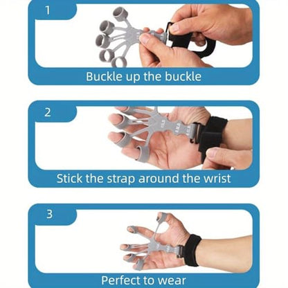 1pc Silicone Finger Trainers, 5 Fingers Wrist Stretching Band, Suitable For Hand & Finger Rehabilitation, Strength Training - color: 1pc Gray