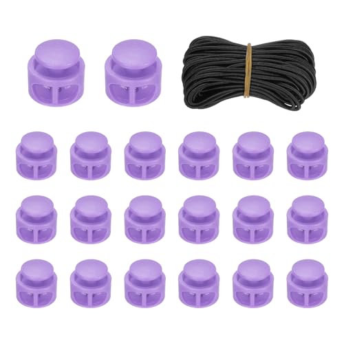 uxcell 20 Pcs Double Hole Cord Locks with 32.8 ft Elastic Cord, 17mm Nylon Spring Toggle Stopper Clip for Backpack Shoelaces Drawstring Paracord Pants, Light Purple - color: Light Purple, size: 17mm