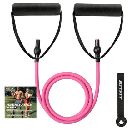 RitFit Single Resistance Exercise Band with Comfortable Handles - Ideal for Physical Therapy, Strength Training, Muscle Toning - Foam Padding Door Anchor and Starter Guide Included - size: 10-15lbs