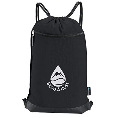 Skog Å Kust GymSak | Patented 2-in-1 Drawstring Cinch Bag with Removable Waterproof Dry Bag | Black & Grey - color: Black