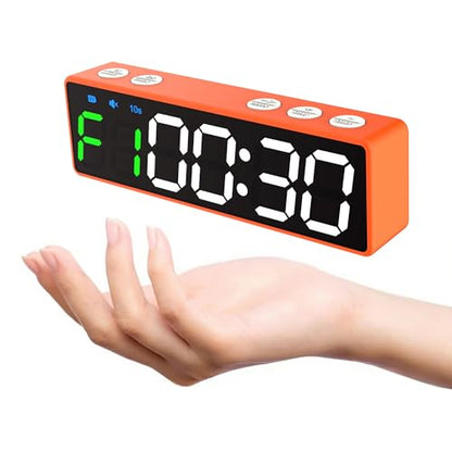 Mini Portable Gym Timer Clock, Large LED Digital Display Screen, Powerful Magnet, Powerful Battery, Count up/Down, Stopwatch, Exercise Interval Timer, Eight Fitness Modes, Suitable for Home and Gym - color: Orange