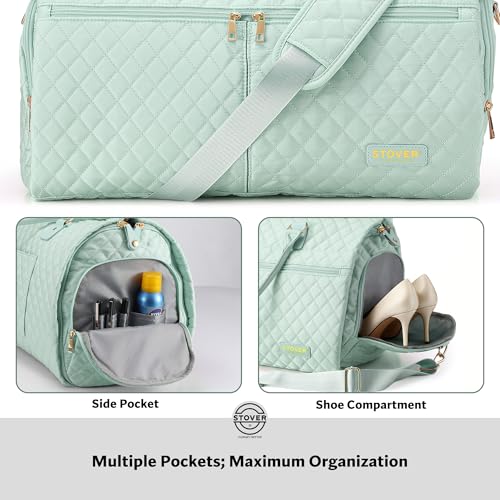 STOVER Women’s Convertible Garment Duffel Bag for Travel – 2-in-1 Carry-On Weekender/Overnight Tote - Wrinkle-Free Dresses, Suits & Clothes + Shoe Compartment & Bonus Toiletry Bag (Coastal Mint) - color: Coastal Mint