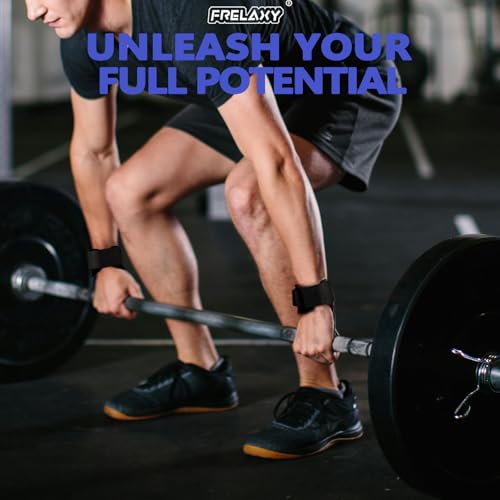 Frelaxy Lifting Wrist Straps for Women and Men, Weight Lifting Grips | Double-layer leather, Cushioned wrist support, Durable construction, Storage pouch, Deadlifts, rows, lat pulldowns - color: All Black