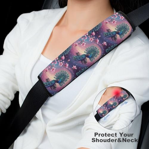 2 Pack Floral Peacock Magnolia Flowers Purple Car Seat Belt Pad Soft Padded Seat Belt Cushion for Child, Stroller Pushchair High Chair, Shock Absorption - color: Pattern 580