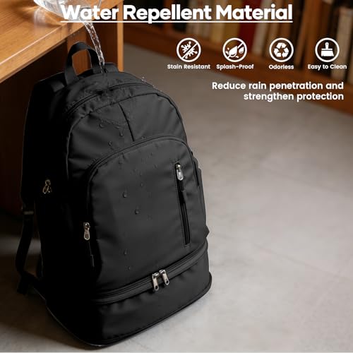 Black Gym Backpack for Women Men,Dance Sport Backpack With Shoe Compartment - color: Black