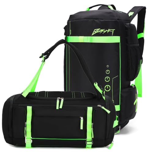 BESMART 40L 2 in 1 Convertible Gym Duffel Bags,Large Sport Backpack for Men | Shoes Compartment,Extra Large Workout Backpack,9 Outer pockets,Waterproof,Heavy Duty Backpacks,Travel/Hiking/Carry On,Black - color: Black/Bright Green, size: Large-40L
