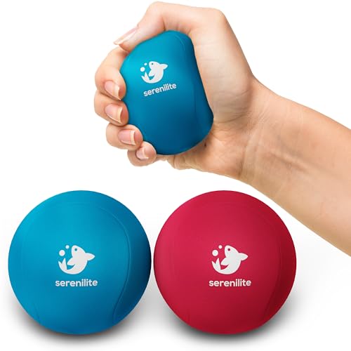 Serenilite Stress Balls for Adults, Squeeze Ball for Hand Therapy, Stress Ball, Hand Exercisers for Therapy & Grip Strengthening, Physical Therapy Balls, Hand Grip Strengthener. - color: Blue and Red