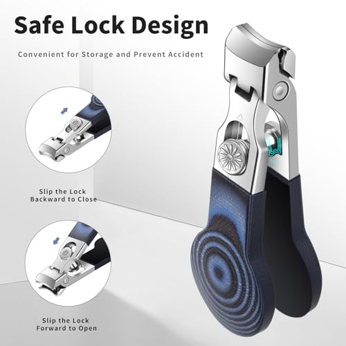 Wide Jaw Opening Nail Clippers with G10 Handle for Thick and Tough Nails, Heavy Duty Toenail Cutters for Seniors, Men and Women (Round Blue A) - color: Round Blue a