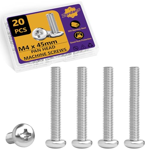 20Pcs M4x45mm Phillips Pan Head Machine Screws Kit 304 SS for DIY | Full Thread, Anti-Rust & Anti-Corrosion, For Furniture Repair, Electronics & 3D Printer Small Models, Storage Case Included - size: M4x45mm