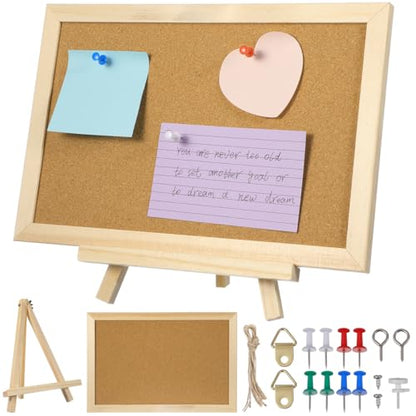 MAGICLULU Double-Sided Cork Bulletin Board with Wooden Frame Wooden Message Board with Easel Stand for Notes, Photos and Displays 11.81x7.87 Inch