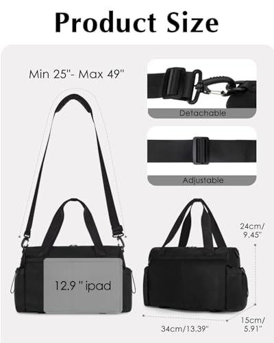 Small Gym Bag, Mini Gym Bag with Yoga Mat Holder & Wet Compartment, Black | Yoga Mat Bag, Water Bottle Pocket, Detachable and Adjustable Shoulder Strap, Mini Duffle Bag for Workout Travel Dance - color: Black