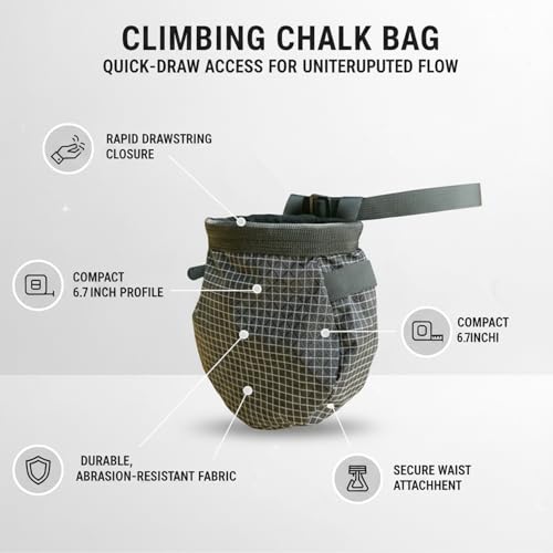 Climbing Chalk Bag with Drawstring Closure - Lightweight Waist Pouch for Rock Climbing, Bouldering & Gym Training (6.7 Inch Opening) - color: Black