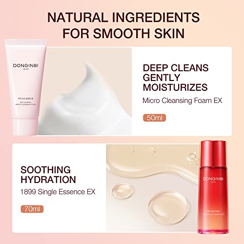 Donginbi Red Ginseng Essential Skin Care Set | Korean Skin Care Gift Set | Firming Moisturizer(1.69 fl oz) | Hydrating Toner(2.37 fl oz) | Essence(2.37 fl oz) | Pore Cleaner(1.69 fl oz) | Glass Skin