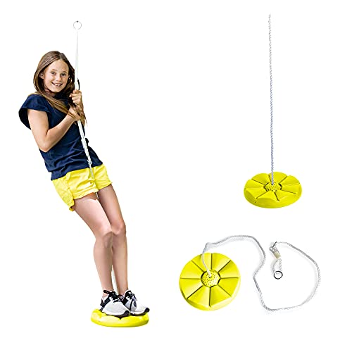 Squirrel Products Heavy Duty Yellow Disc Tree Swing with Rope for Outdoor Play - Easy DIY Addition to Playset or Tree - color: Yellow