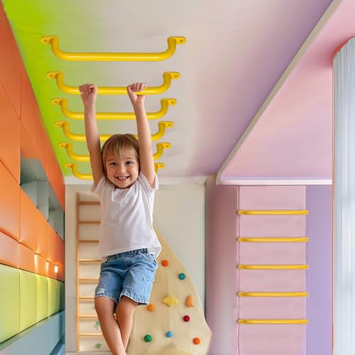 17'' Yellow Playground Handles Indoor Kids Monkey Bars Ladders 6Pcs | Heavy Duty Solid Metal, Vibrant Color Smooth Glossy Powder Coating, Comfy Secure Grips for Playset Swing Set Climbing Frame - color: Yellow - 6 Pack
