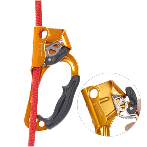 Hand Ascender, Rock Climbing Tree Arborist Rappelling Gear Equipment Rope Ascender Rope Clamp for 10~13MM Rope - color: Right Hand-Orange