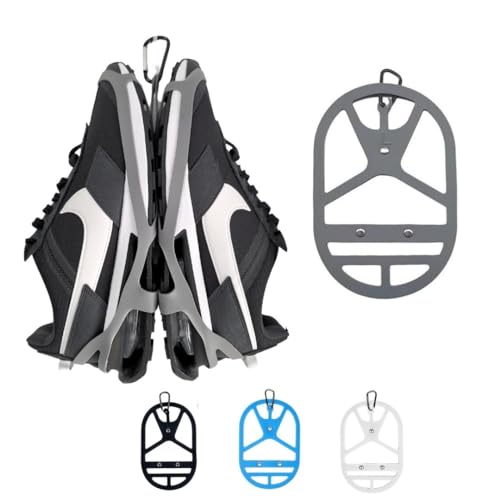 Shoe Holster For Backpack with Clip Hanger. Footwear Holder with Carabiner for Sneakers, Cleats, Bowling, Soccer, Basket, Football. For Travel, Outdoors, Sports & Space Saving - color: Gray, size: Medium