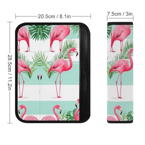 Floral Mint Green Stripes Flamingo Soft Padded Seat Belt Cover for Girls and Boys, Stroller Pushchair High Chair - 2 Piece Shoulder Protector Anti-Slip Pad - color: Pattern 49