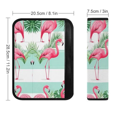 Floral Mint Green Stripes Flamingo Soft Padded Seat Belt Cover for Girls and Boys, Stroller Pushchair High Chair - 2 Piece Shoulder Protector Anti-Slip Pad - color: Pattern 49
