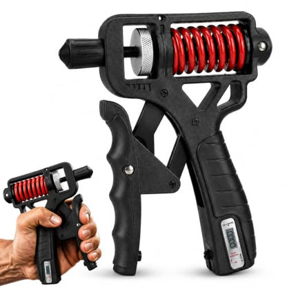 Ergonomic Adjustable H-Grip Hand Trainer with Counter | 11–350lb Hand Gripper with Alloy Frame, Titanium-Plated Spring and TPR Non-Slip Handles for Finger, Wrist & Forearm Training - color: Black