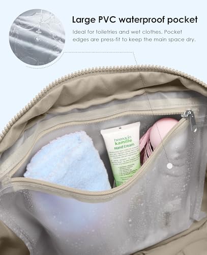 Gym Bag for Women, Travel Duffle Bags with Wet Pocket, Lightweight Carry on Bag Overnight Weekender Duffel Bag, Water Resistant (Khaki Ash) - color: Khaki Ash