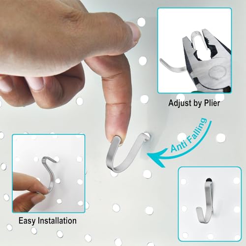 Pegboard J Hooks Silver 40pcs Peg Board Metal Tool Hangers for Garage Craft | 1/4" Pegboard Accessories, Stainless Steel Hooks, Adjustable J Hook for Slot Panels, Wire Shelves, Garage Racks, Grid Walls - style: 40pcs Silver J Hooks