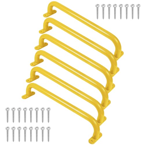 17'' Yellow Playground Handles Indoor Kids Monkey Bar Ladders 6 Pack | Heavy Duty Solid Steel, Bright Color Smooth Glossy Powder Coated, Comfy Secure Handle Bar for Playset SwingSet Climbing Frame - color: Yellow