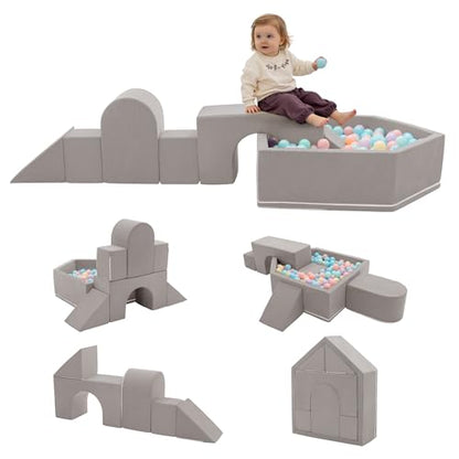 Zedachica 8-Piece Soft Foam Climbing Blocks for Crawling Climbing and Sliding,Toddler Climbing Toys Indoor,Foam Play Gym,Modular Play Set for 2+ Years,Grey - color: Grey