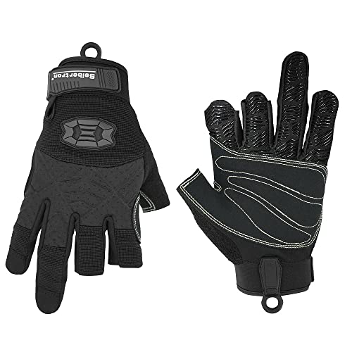 Seibertron Full or Half Finger Padded Palm Lightweight Breathable Climbing Rope Gloves for Climbers, Rock Climbing, Rescue, Adventure, Sailing, Kayaking, Outdoor Sports - color: Three Fingerless Black, size: Small