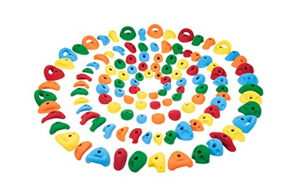 Atomik Rock Climbing Holds Set of 120 Bolt-On Barefoot Friendly Hand and Footholds in Assorted Bright Tones Great for Ninja Gyms, and Gymnastics