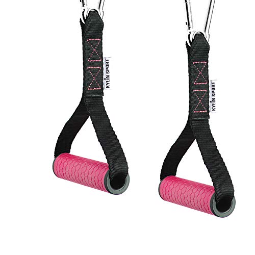 Upgraded Cable Machine Attachments Resistance Bands Handles Grips Fitness Strap Stirrup Handle Cable Attachment Silicon Grip with Metal Carabiner Colorful Version - color: Rose