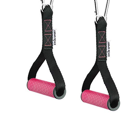 Upgraded Cable Machine Attachments Resistance Bands Handles Grips Fitness Strap Stirrup Handle Cable Attachment Silicon Grip with Metal Carabiner Colorful Version - color: Rose