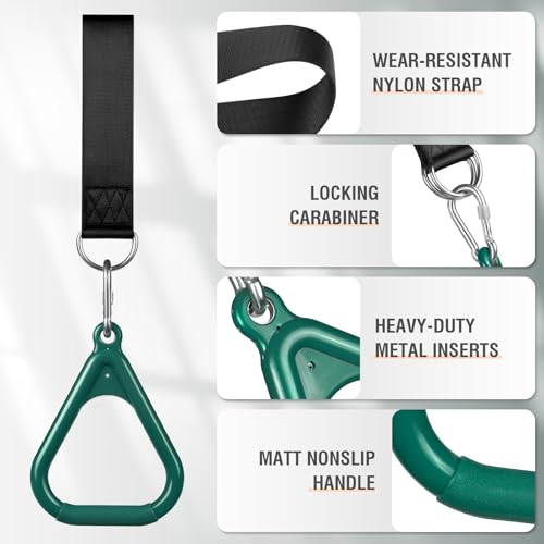 LadyRosian Trapeze Bar Swing Monkey Bars Hanging Ninja Rings Warrior Slackline Obstacle Course Kits for Kid Playground Equipment Accessories (Green) - color: Green