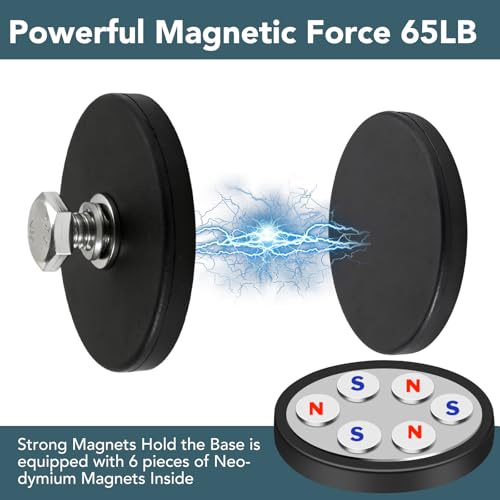 DIYMAG Rubber Coated Mounting Magnets 1/4in 65lbs 12pcs | Anti-Scratch Protective Layer, Solid Magnet Base, Powerful Magnetic Holding, for Camera, Light Bar, Mirror, License Plate - size: 1/4in Female-65LB-2.59in